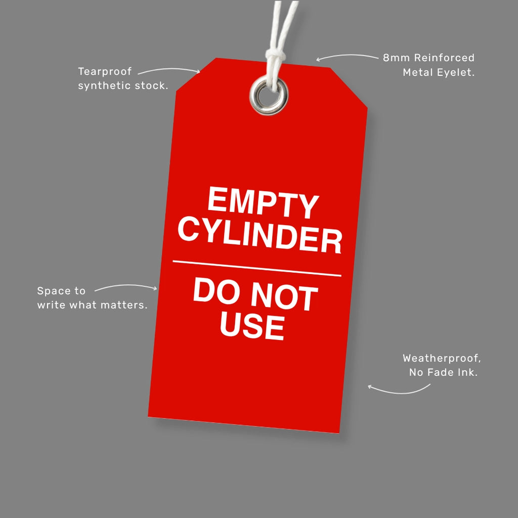 BST 020 safety tag benefits callout highlighting cylinder inventory management and empty bottle identification