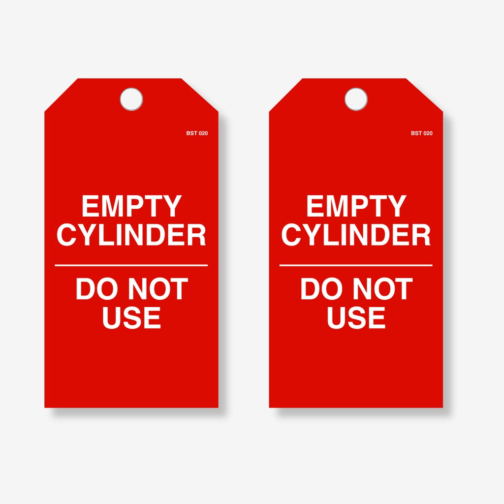 BST 020 Empty Cylinder safety tag layflat view displaying empty status marking for gas cylinders