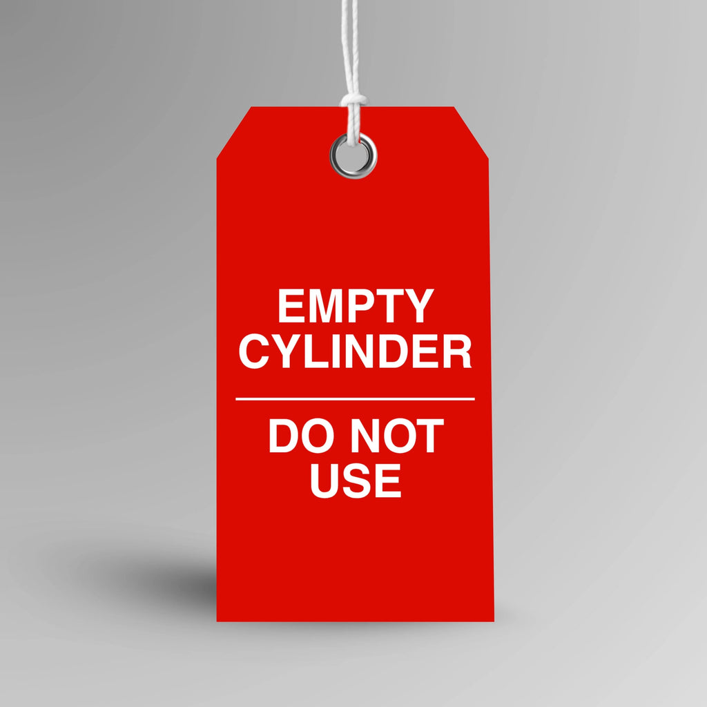 BST 020 Empty Cylinder safety tag in red, upright view showing complete tag design by Brute Safety Products