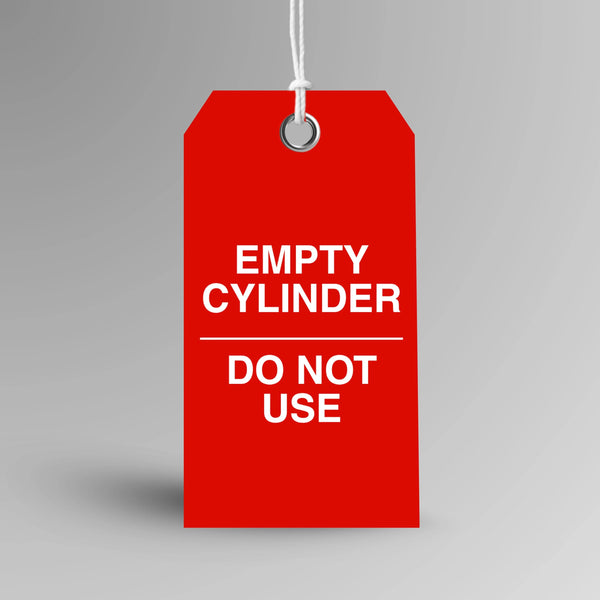 BST 020 Empty Cylinder safety tag in red, upright view showing complete tag design by Brute Safety Products
