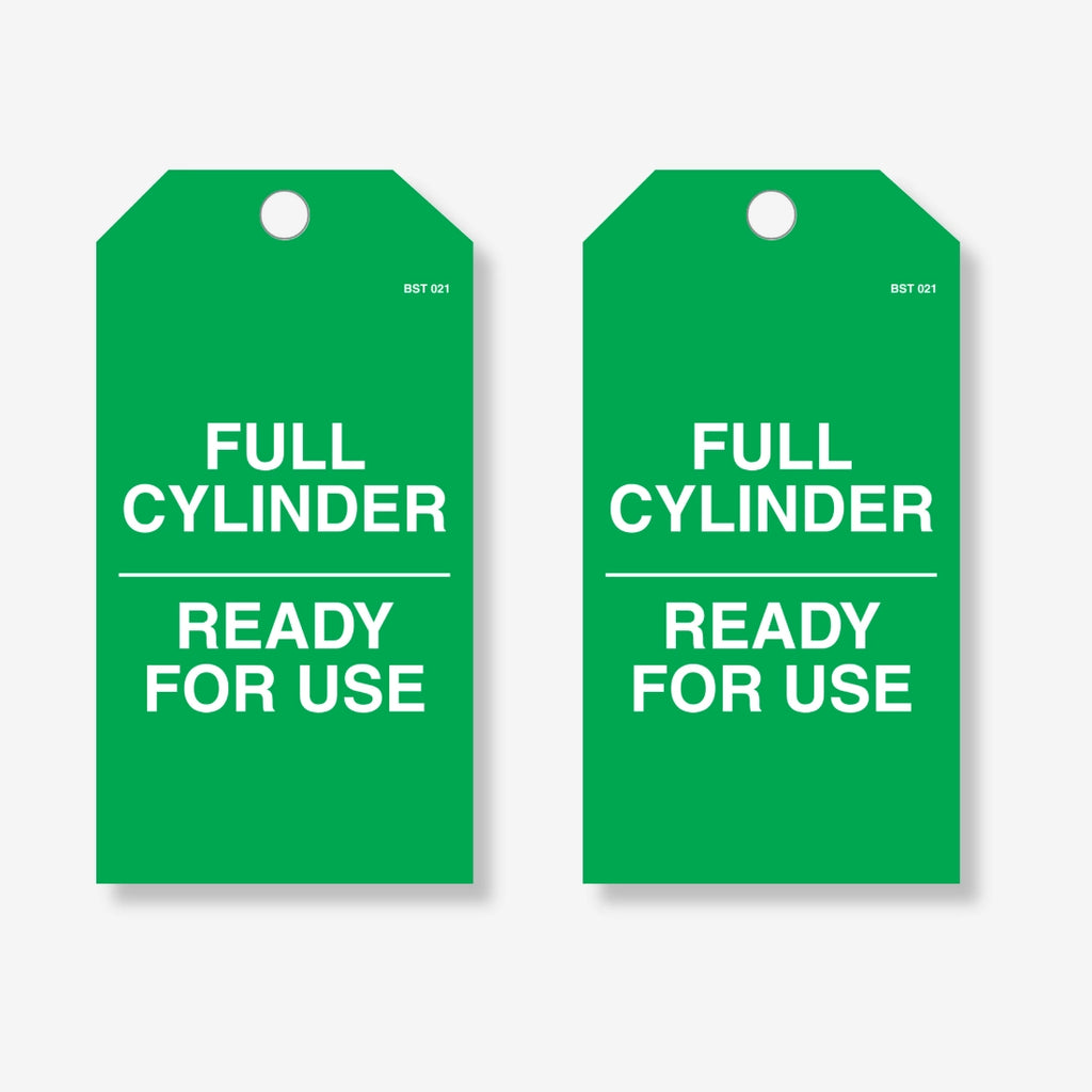 BST 021 Full Cylinder safety tag layflat view displaying full status marking for gas cylinders