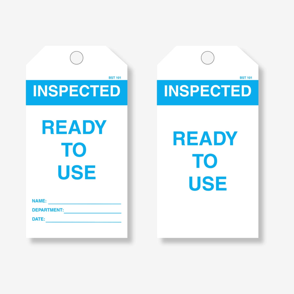 BST 101 Inspected Ready to Use safety tag layflat view displaying inspection clearance and approval fields
