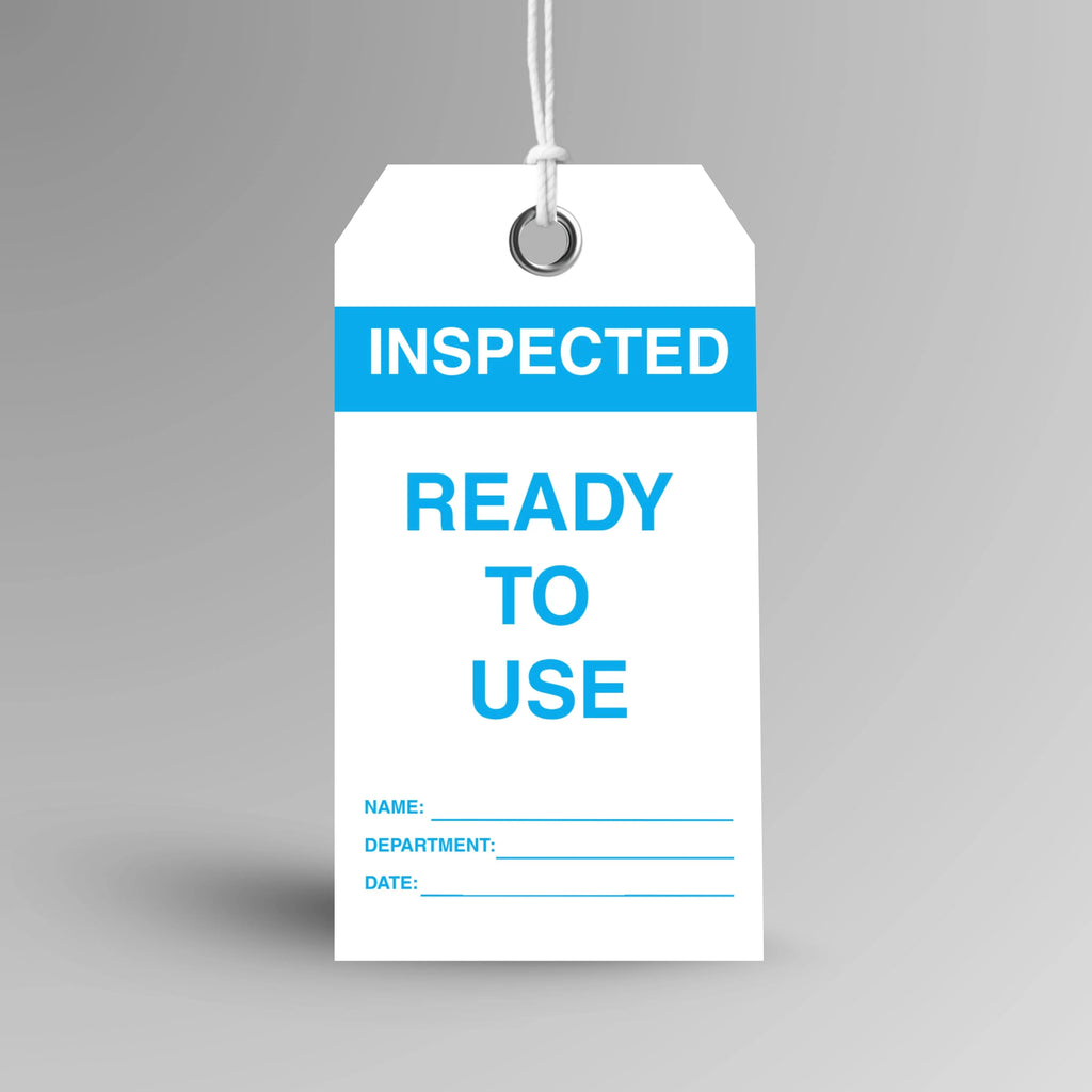BST 101 Inspected Ready to Use safety tag in blue, upright view showing complete tag design by Brute Safety Products