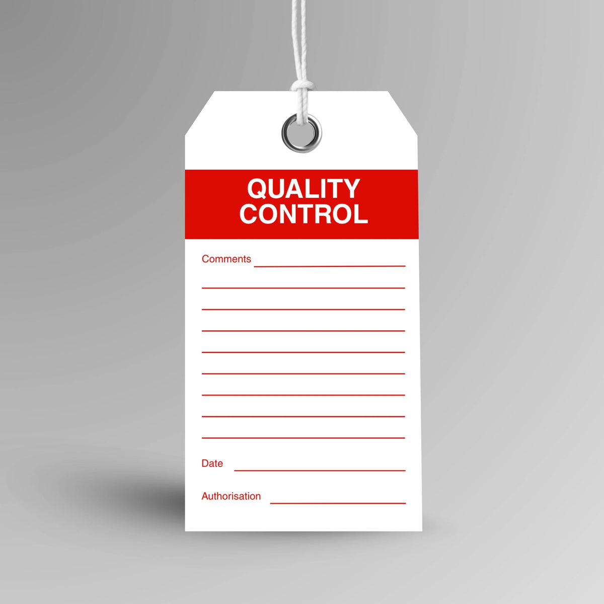 BST 102 Quality Control safety tag layflat view displaying inspection tracking and compliance documentation fields