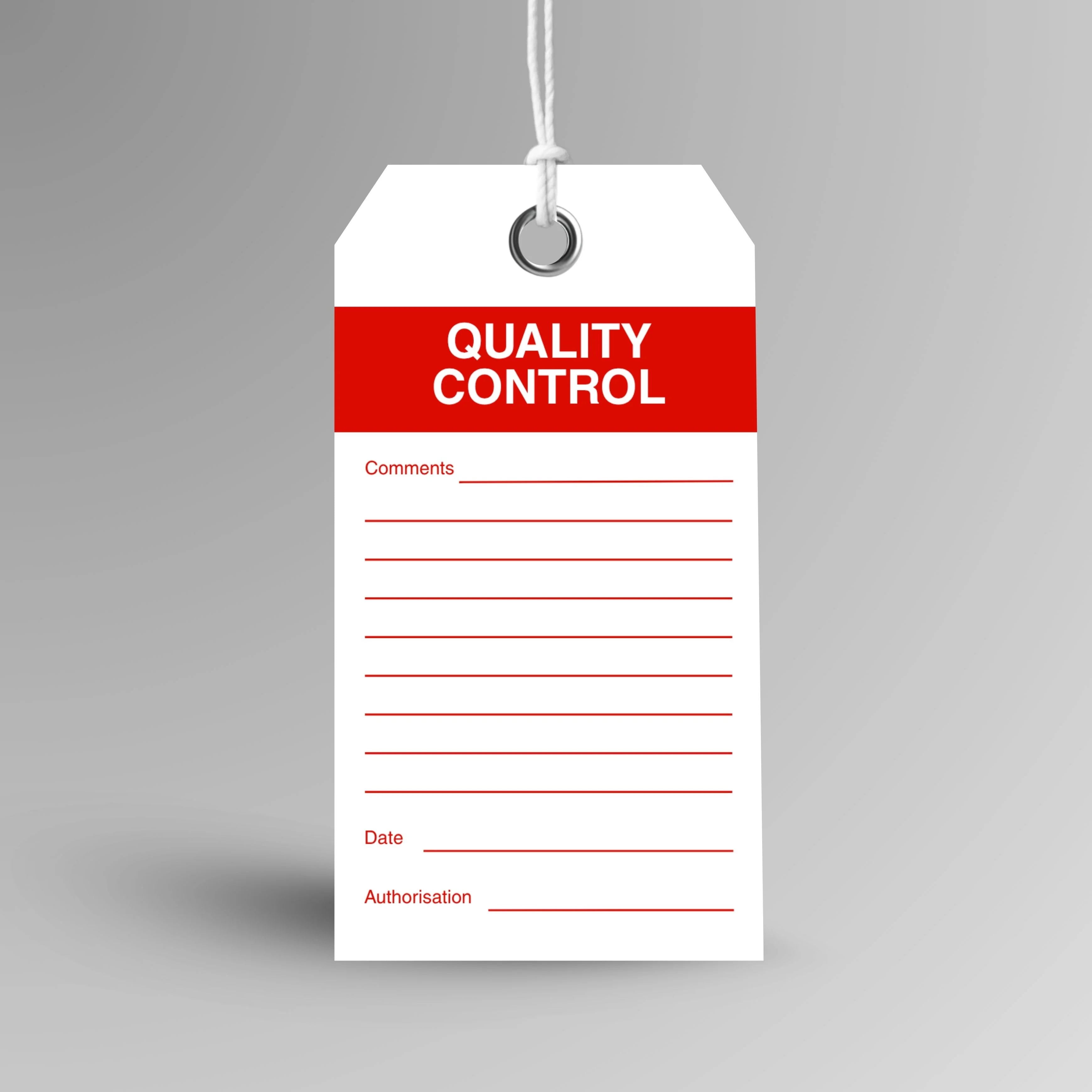 BST 102 Quality Control safety tag layflat view displaying inspection tracking and compliance documentation fields