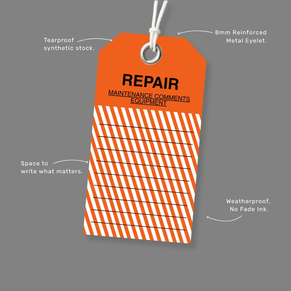 BST 103 safety tag benefits callout highlighting visible defect marking and repair requirement communication