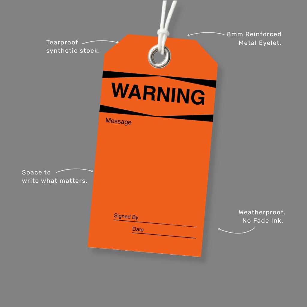 BST 105 safety tag benefits callout highlighting LOTO reinforcement and unauthorised removal prevention