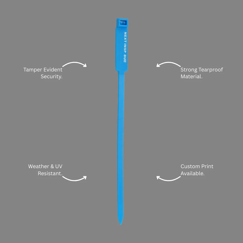 Benefits callout presenting BST 203 blue rigging tag safety tracking and compliance recording capabilities