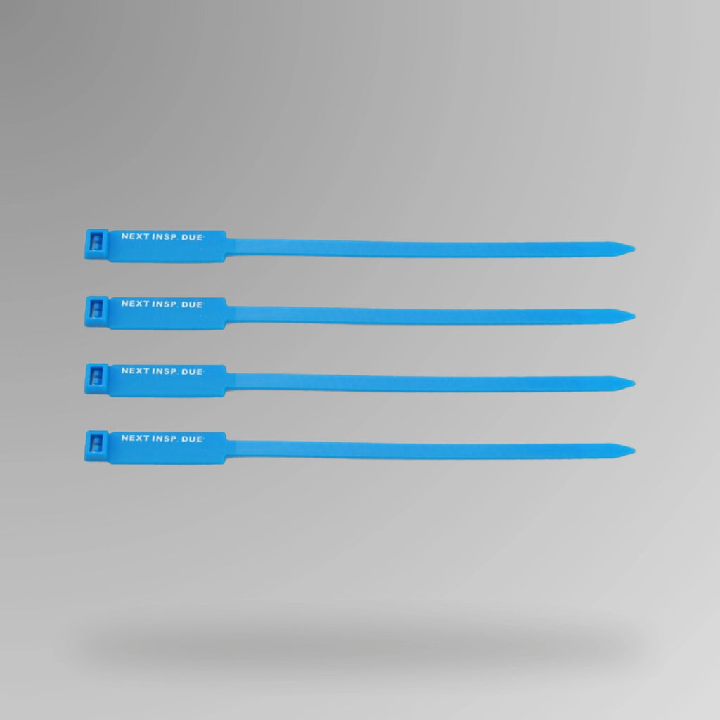 Blue BST 203 Next Inspection Due rigging tag shown upright with inspection date fields visible