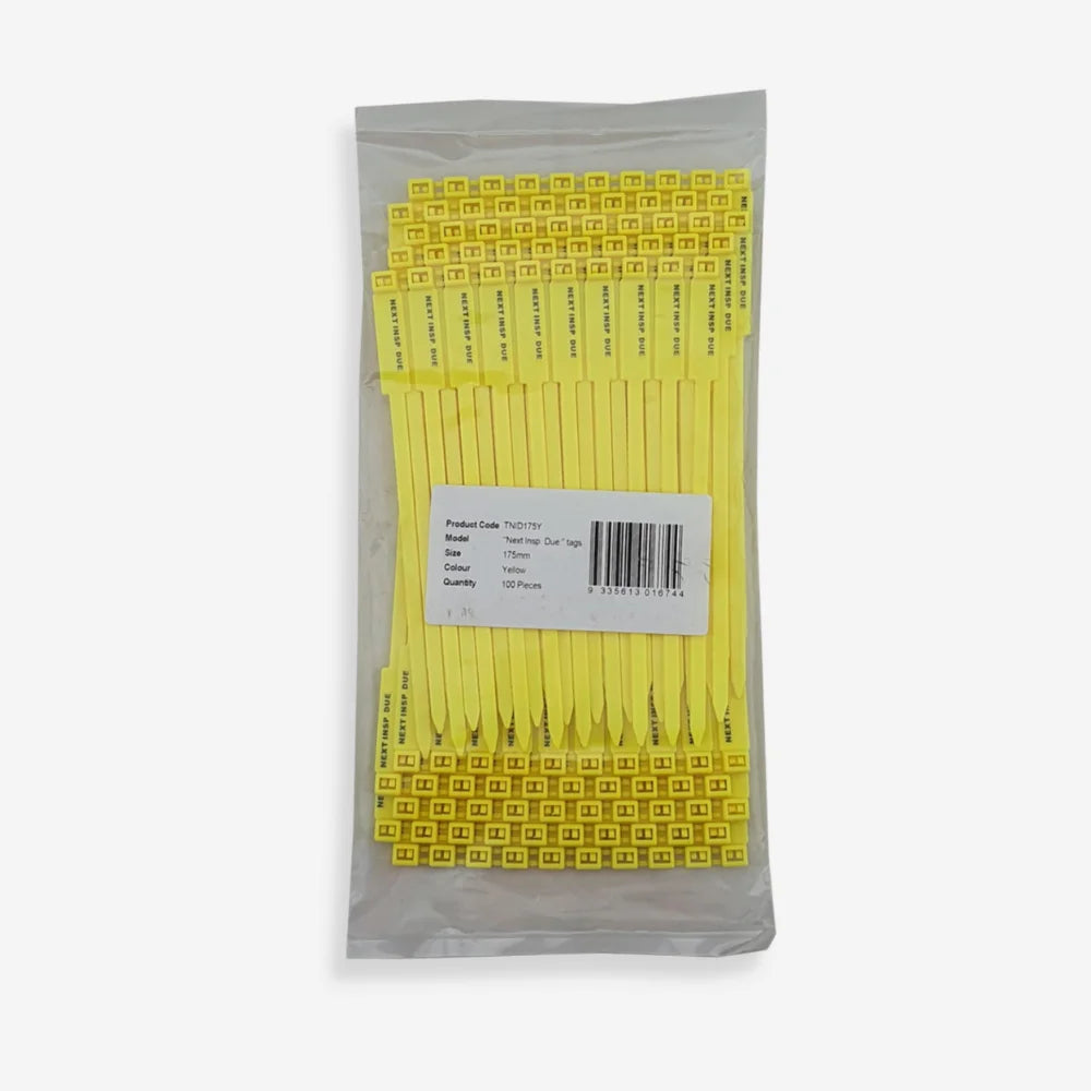 BST 204 yellow rigging inspection tag laid flat revealing entire writable surface and tag dimensions