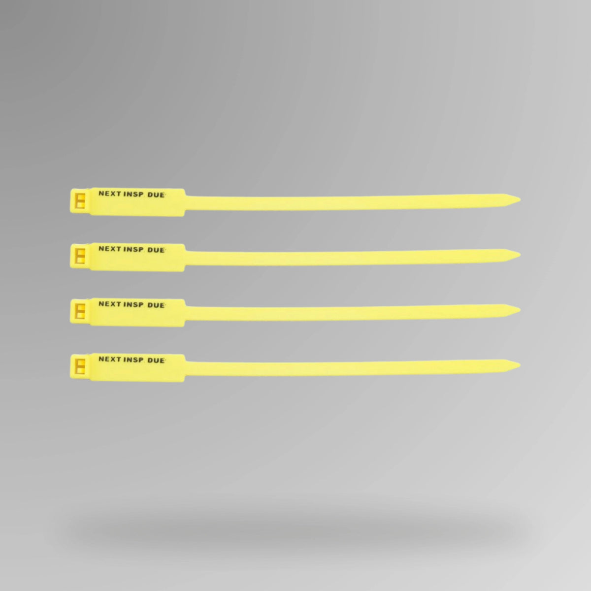 Yellow BST 204 Next Inspection Due rigging tag displayed upright showing clear inspection tracking fields