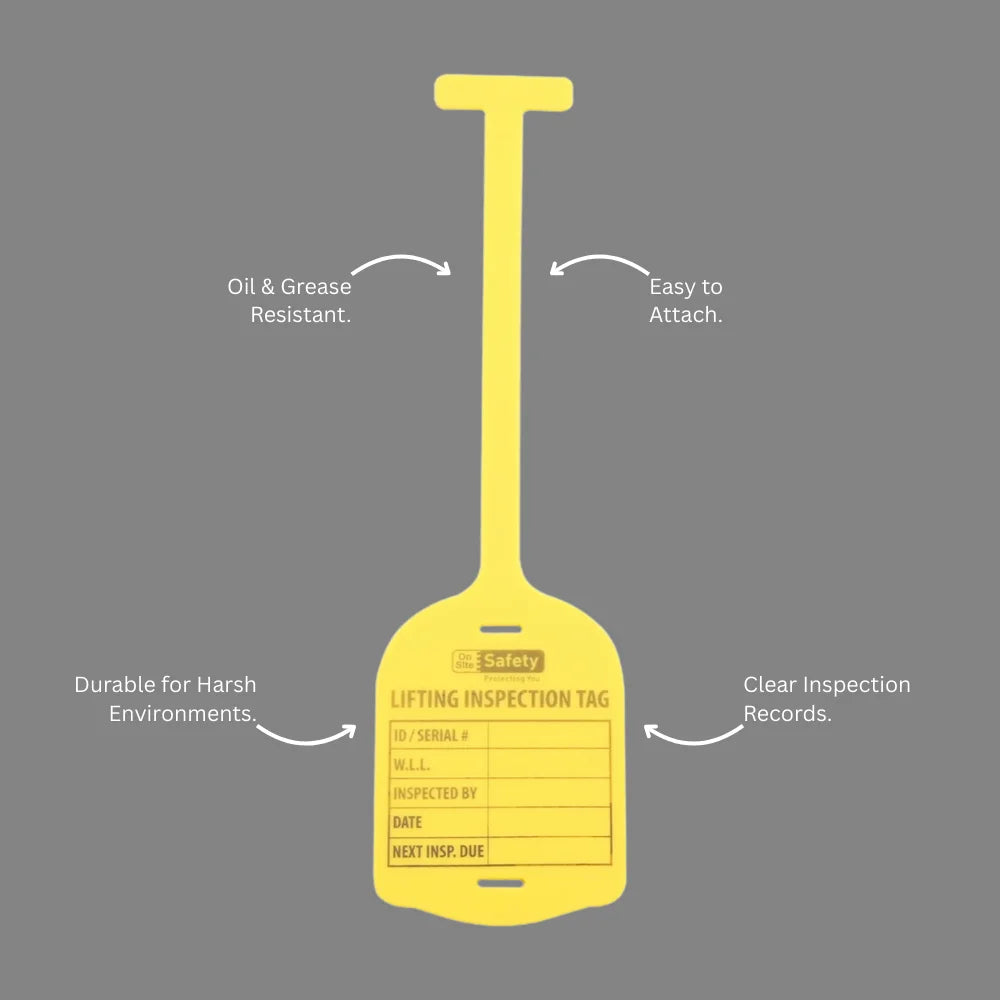 Benefits callout highlighting BST 212 yellow silicone lifting tag durability and worker protection features