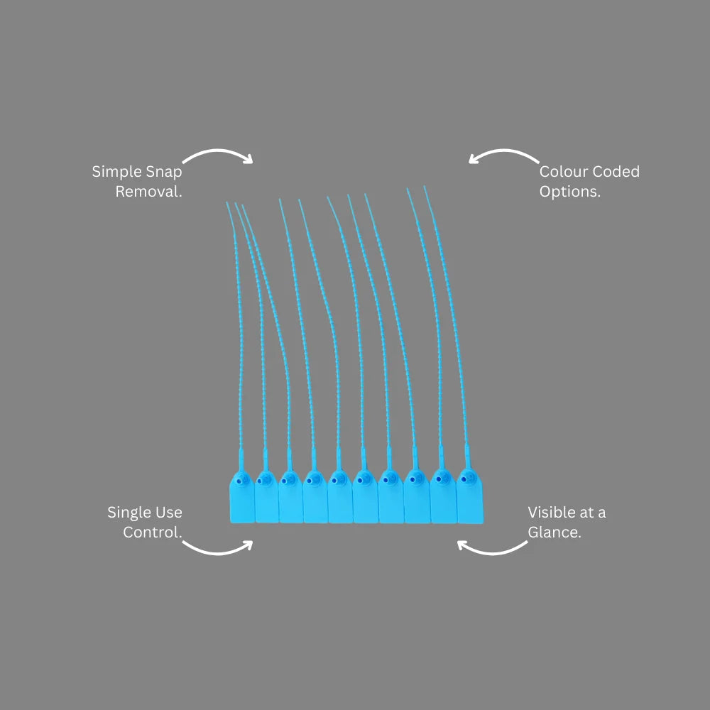 Benefits callout highlighting BST 215 blue security pull tag access confirmation and tampering visibility features