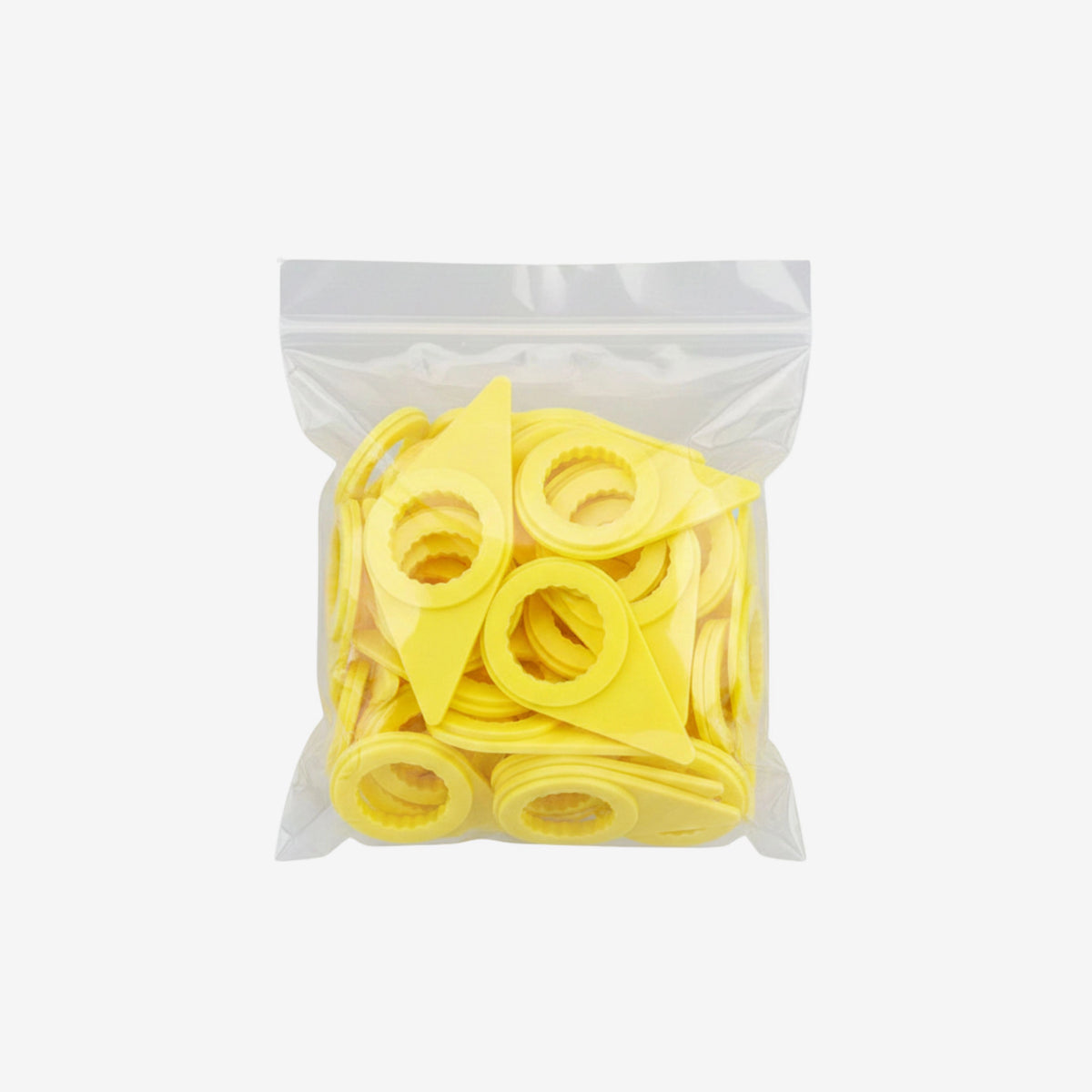 Layflat arrangement displaying 21mm ring style wheel nut indicators with clear size markings on each piece in bag of 100