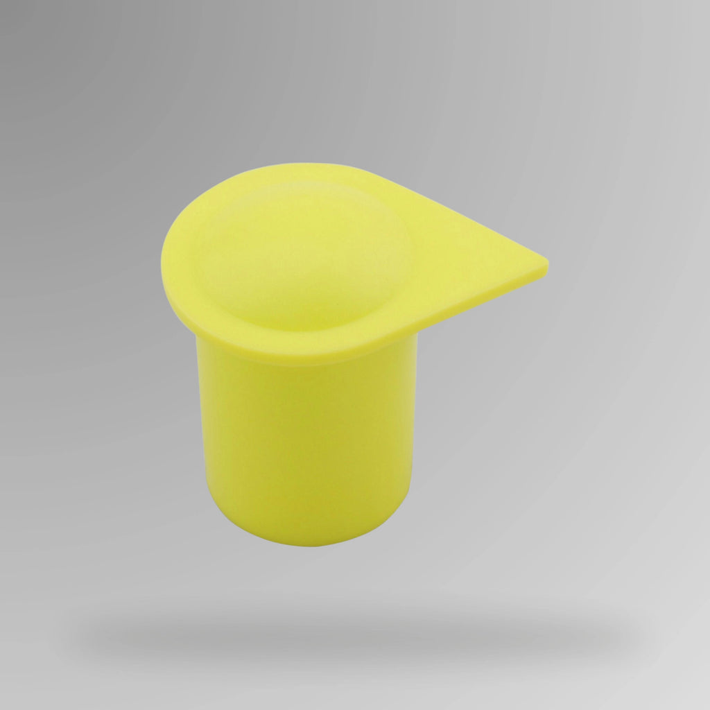 Upright view of coloured cap style wheel nut indicators showing 19mm size with visible size markings for wheel nut monitoring