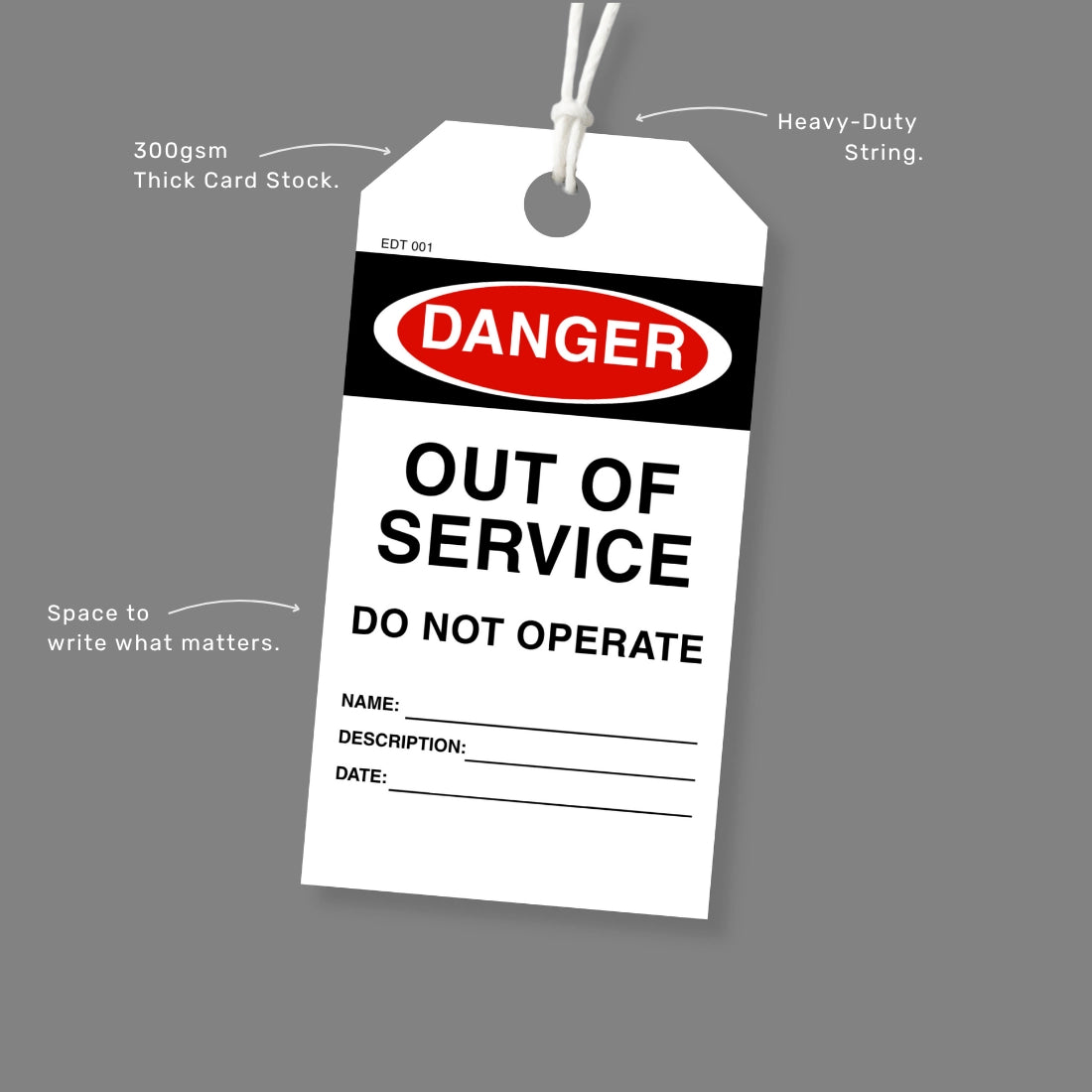 EDT 001 economy danger tag benefits showing durability features and clear visibility for lockout tagout compliance