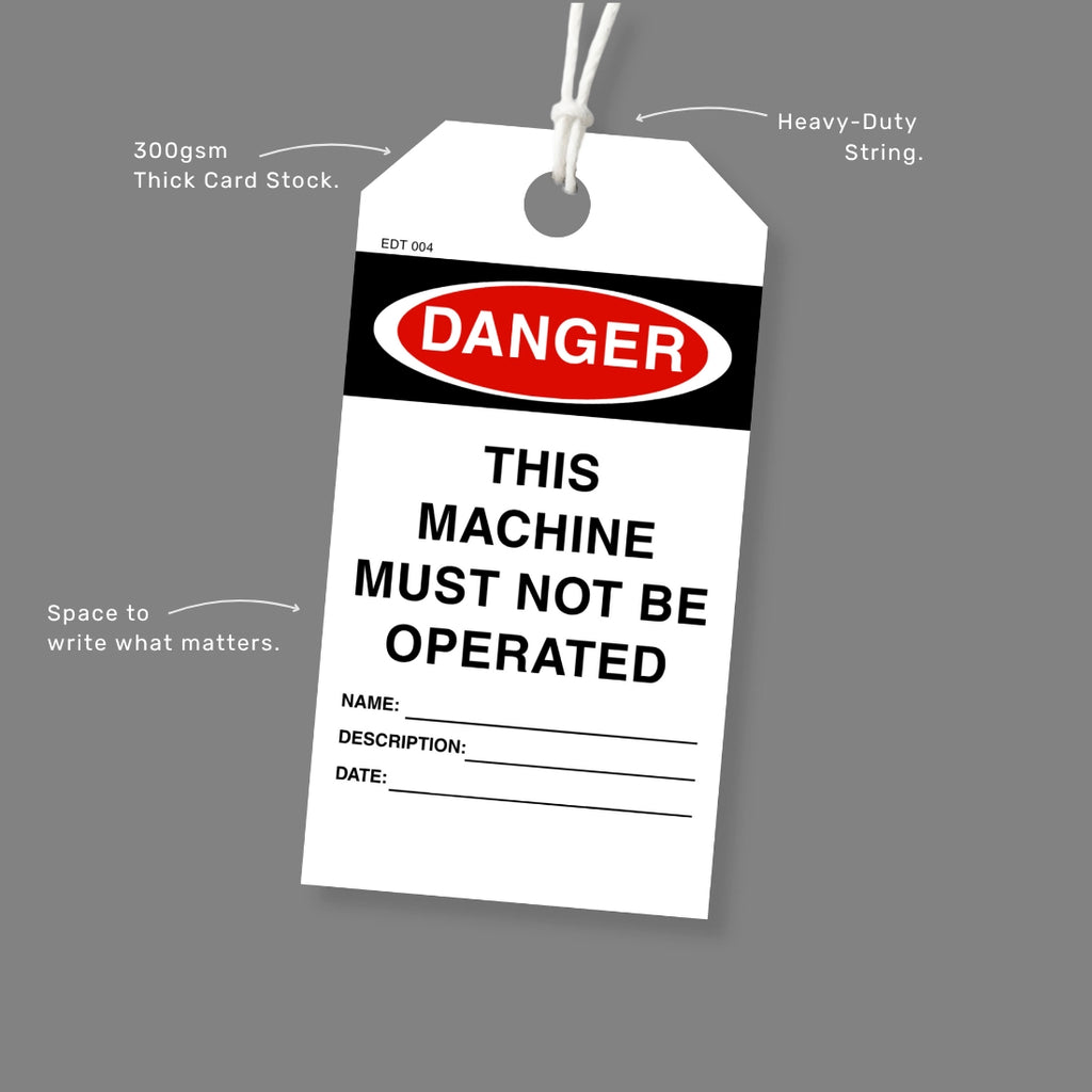 EDT 004 economy danger tag features showing high visibility design and safety tag out system effectiveness for equipment control