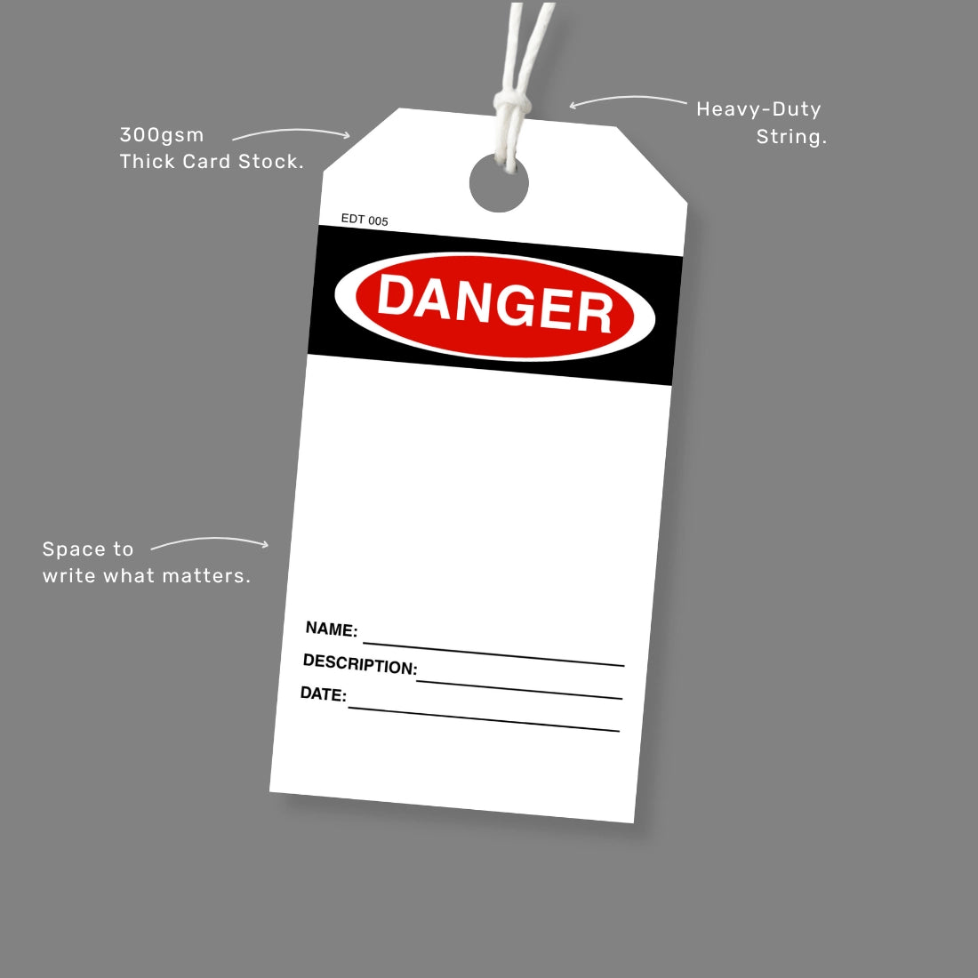 EDT 005 economy danger tag benefits highlighting custom message capability and versatile safety tag out system applications