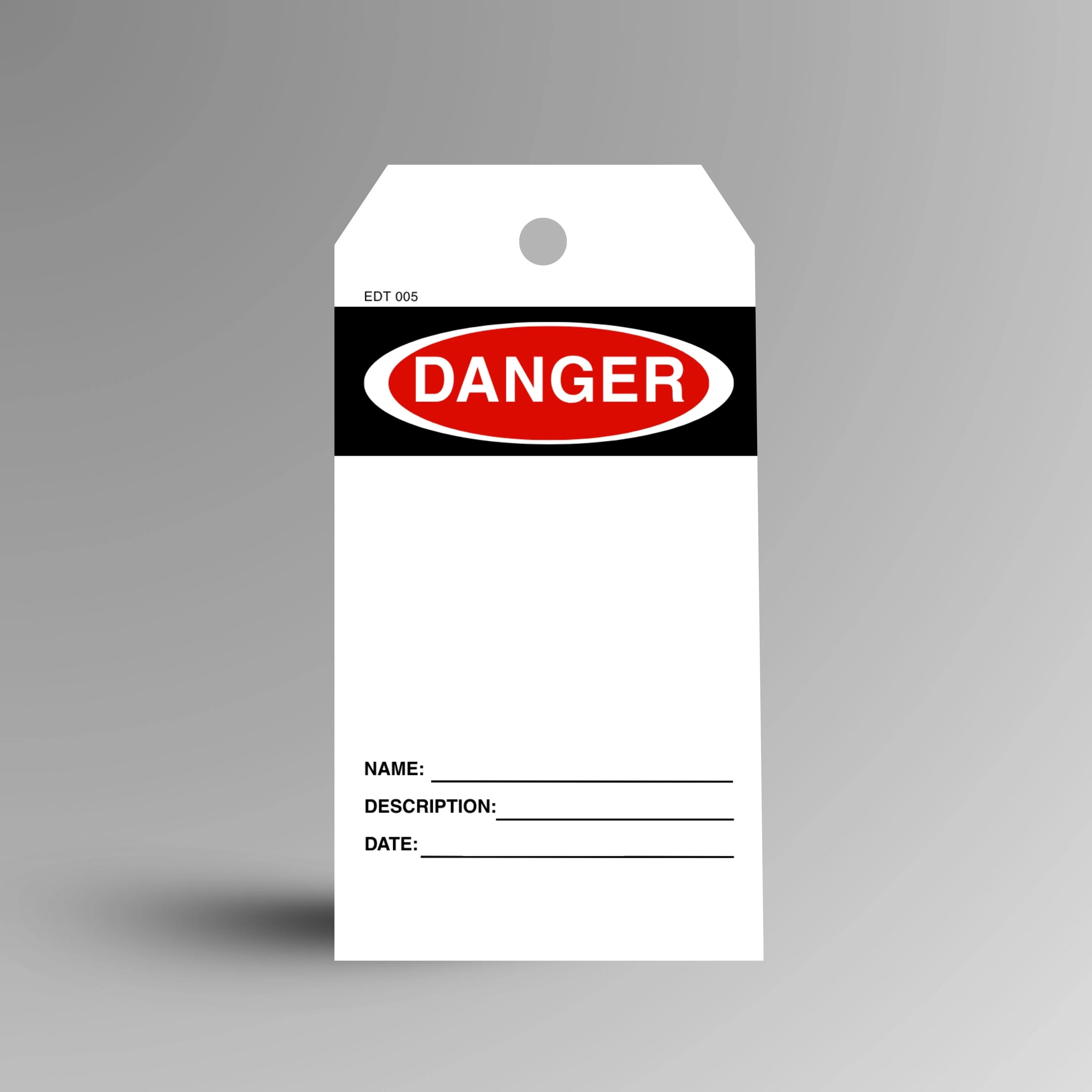 EDT 005 Blank economy danger tag shown upright with red border and empty write on area for custom warnings