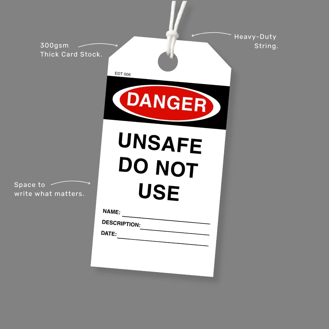 EDT 006 economy danger tag features showing visibility and effectiveness for safety tag out defective equipment isolation