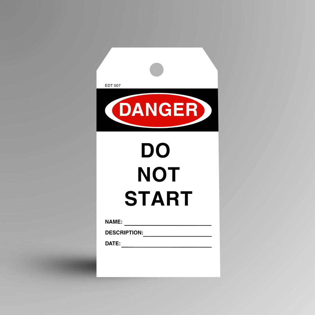 EDT 007 Do Not Start economy danger tag shown upright with prominent red background and startup prohibition text