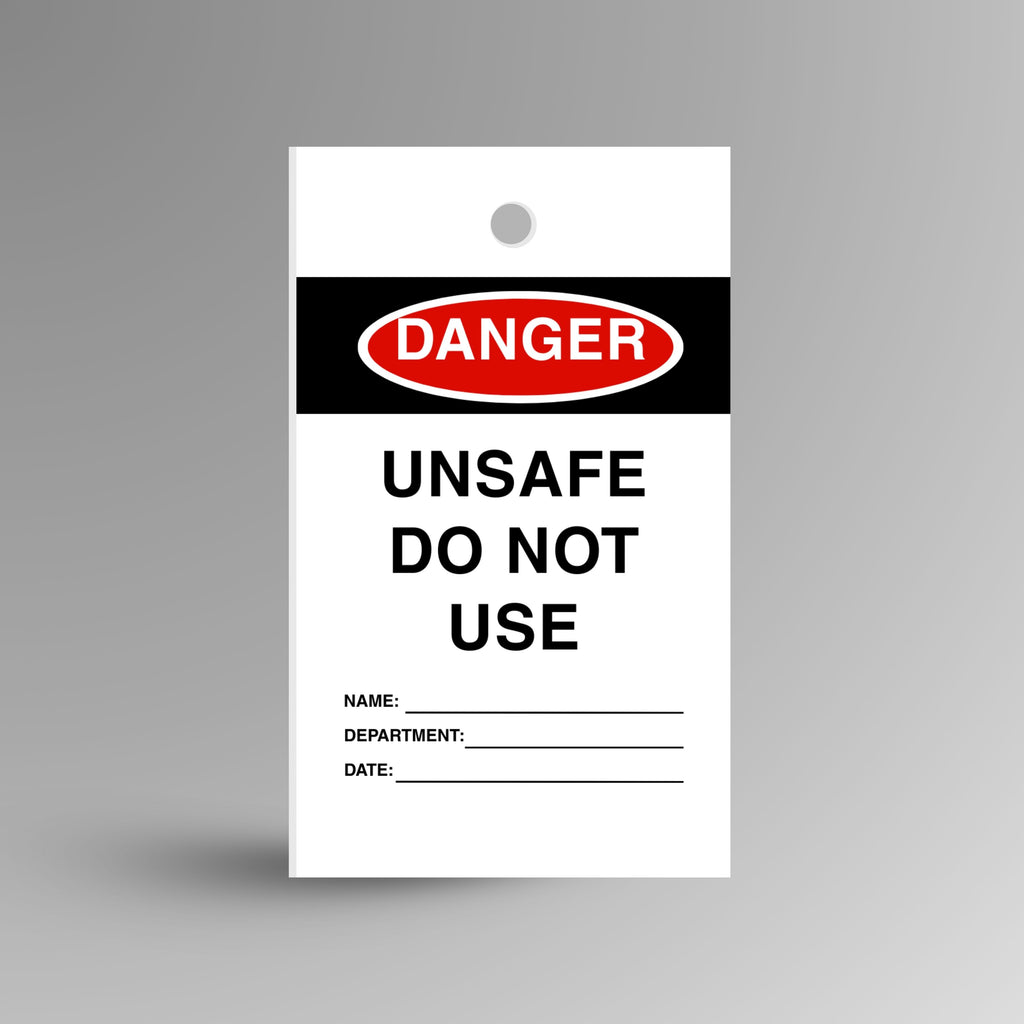 Red Danger Unsafe Do Not Use safety tag displayed upright with prominent warning text and attachment point