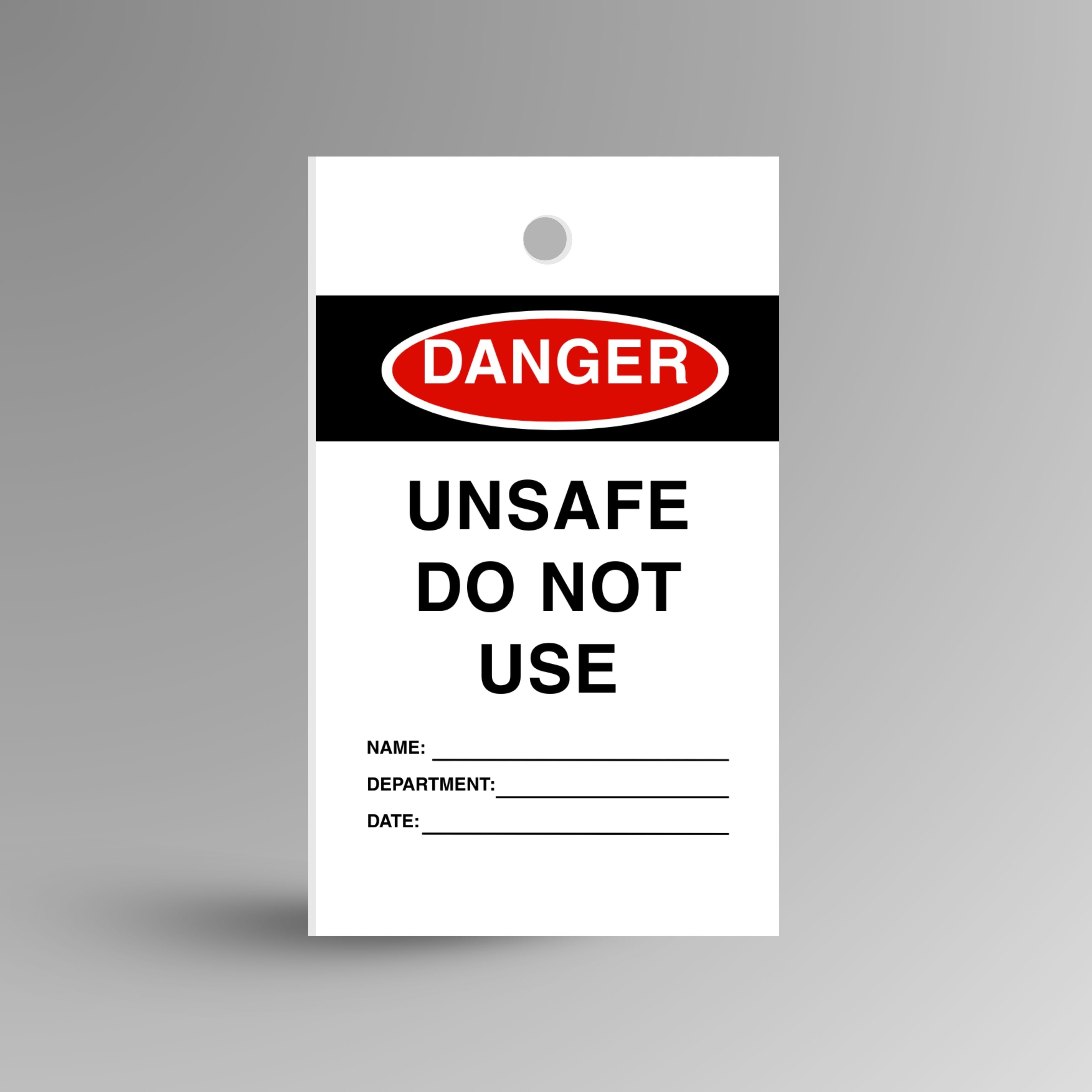 Red Danger Unsafe Do Not Use safety tag displayed upright with prominent warning text and attachment point