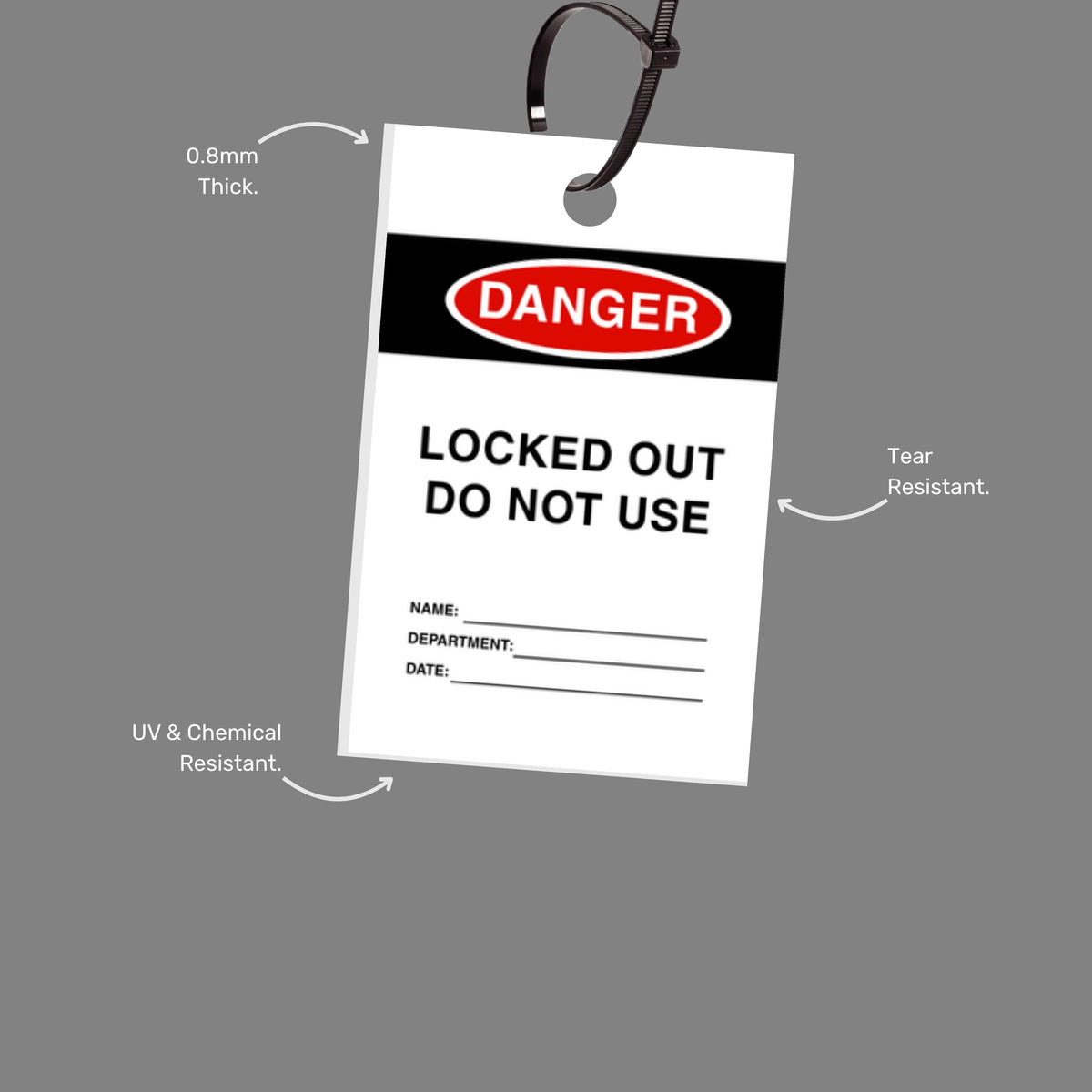 Danger Locked Out Do Not Use tag with callout featuring high visibility design and compatibility with padlock systems