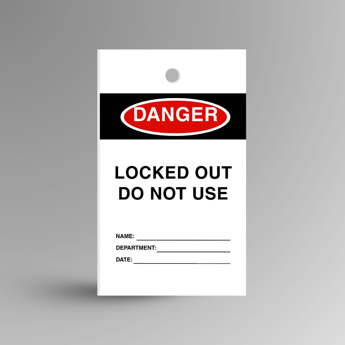 Red Danger Locked Out Do Not Use safety tag displayed upright with lockout warning and attachment point