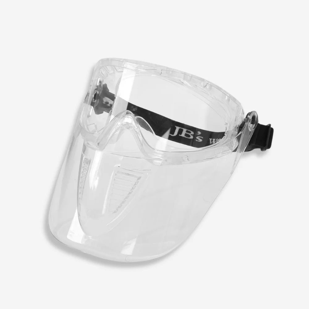 JB's Goggle and Mask Combination shown from side displaying anti fog lens, ventilation slots and adjustable elastic fit
