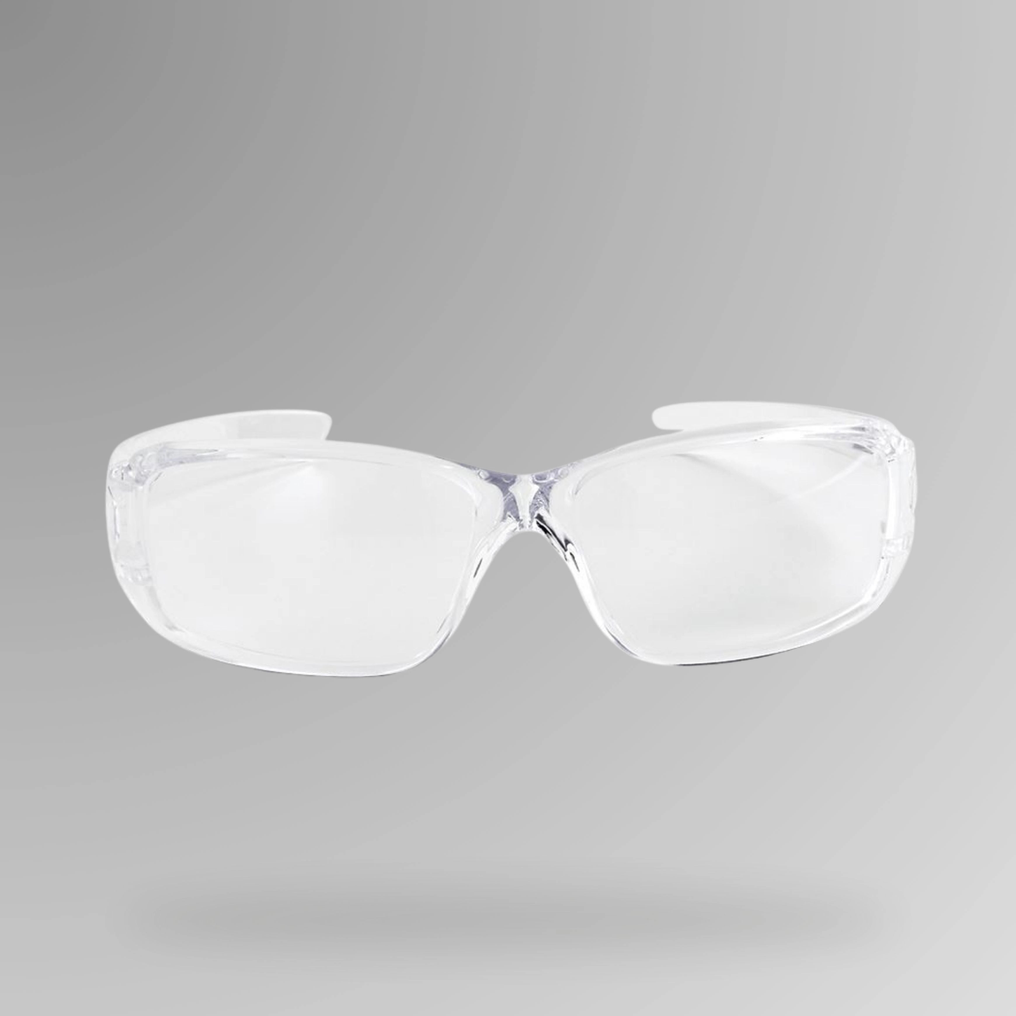 JB's Power Spec safety glasses 12 pack shown upright with high contour lens and Brute Safety Products branding