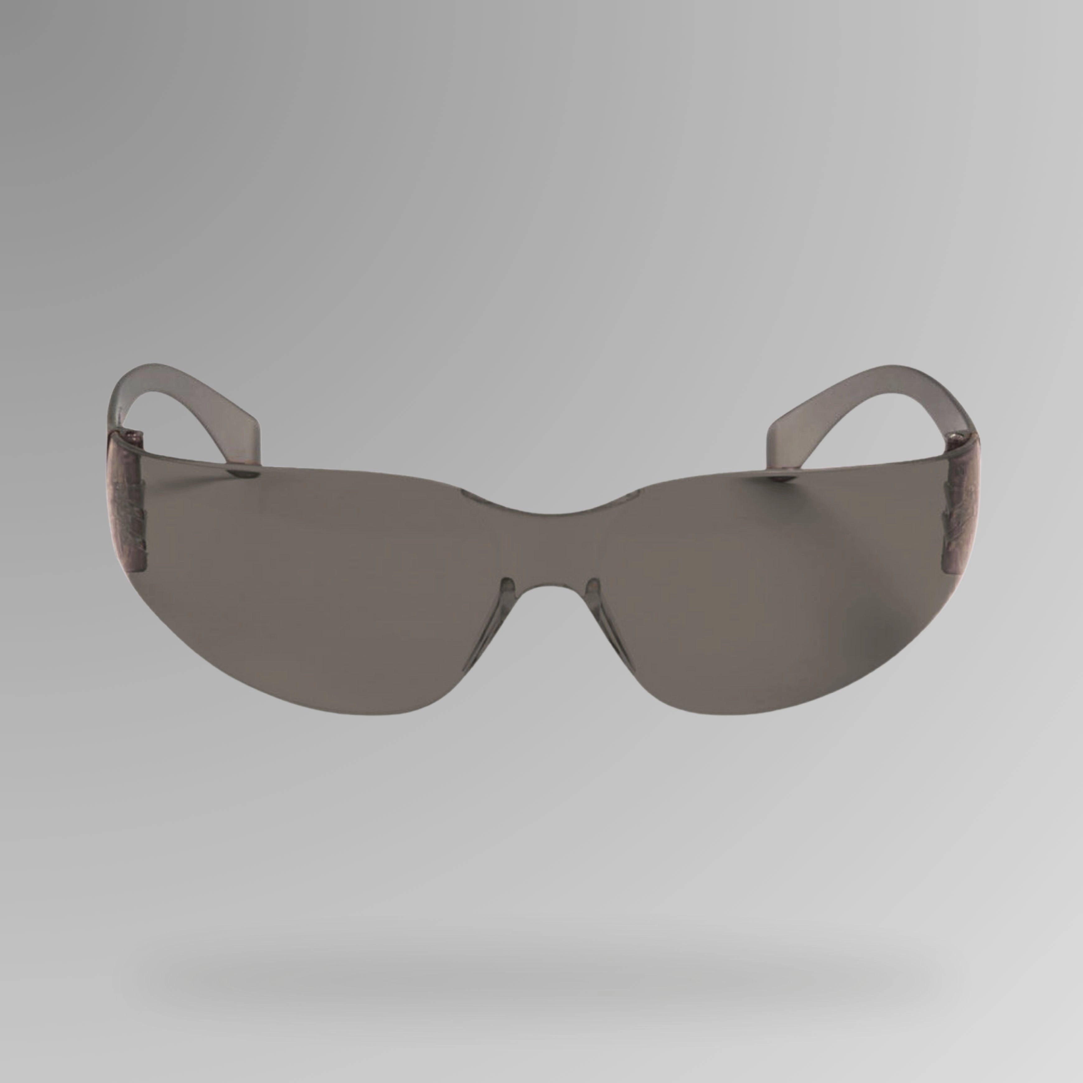 JB's Power Spec Smoke Lens Safety Glasses shown upright with tinted high contour lens and Brute Safety Products branding