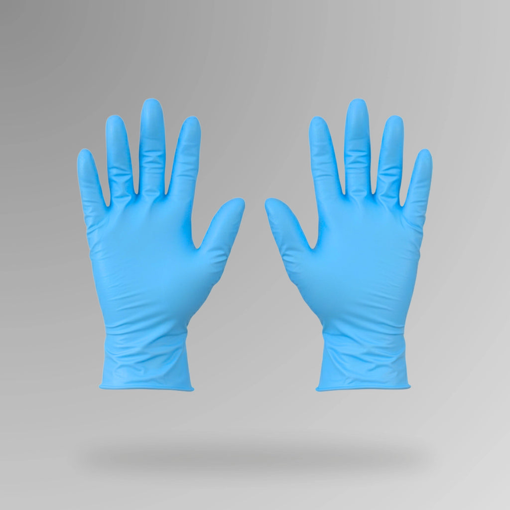 PPE 153 Blue Nitrile Examination Gloves 100 pack shown upright with Brute Safety Products branding