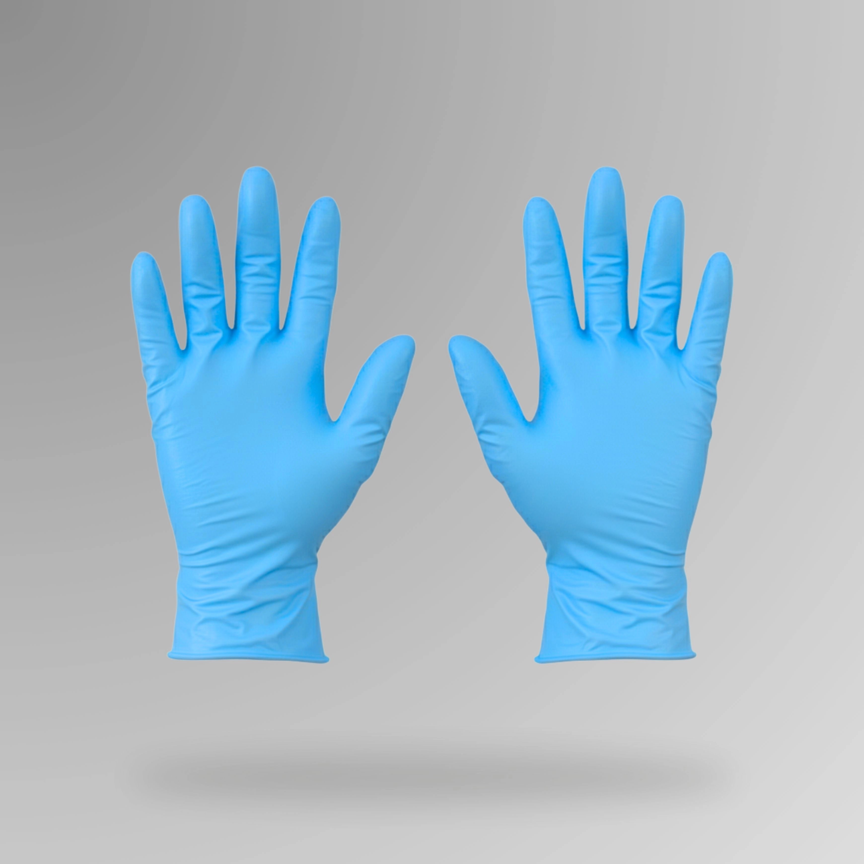 PPE 153 Blue Nitrile Examination Gloves 100 pack shown upright with Brute Safety Products branding