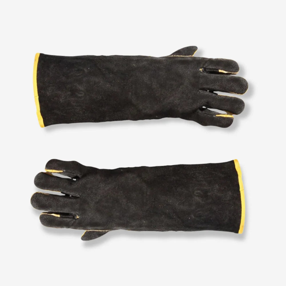 PPE 155 Heavy Duty Welding Gloves laid flat showing A grade cow split leather construction, 40cm cuff and cotton lining