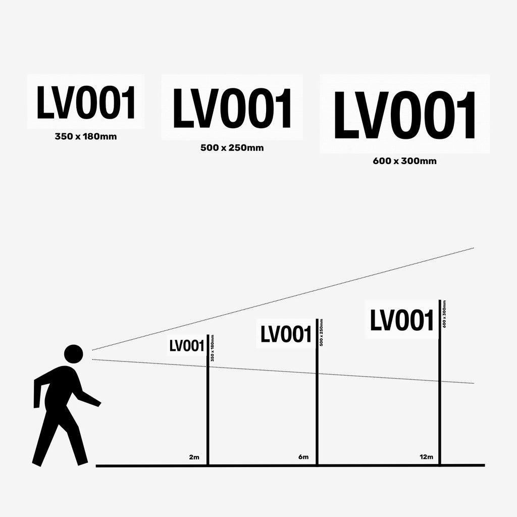 Flat view of white reflective vinyl asset decal displaying black asset numbering detail across reflective surface