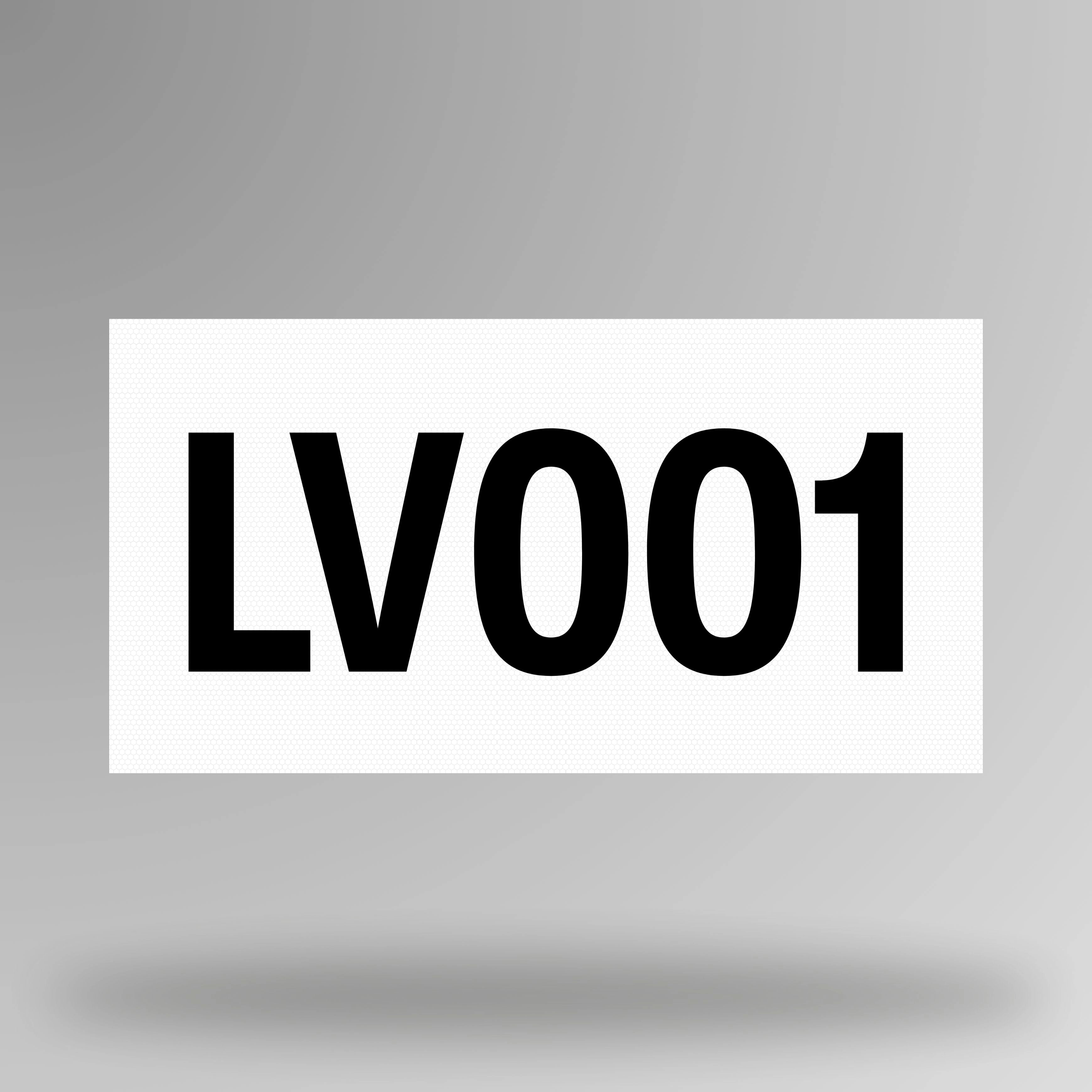 White reflective vinyl asset decal shown in upright position with black printed asset number visible against white background